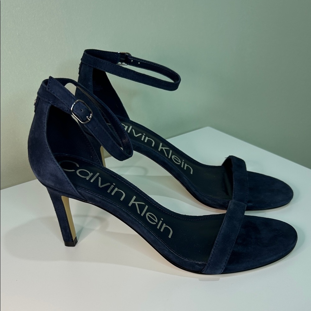 Calvin Klein Womens 8.5 Navy Suede Ankle Strap Stiletto Heels NWOT